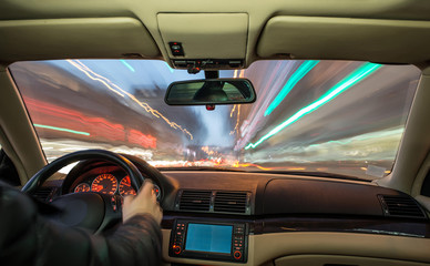 Car interior on driving.