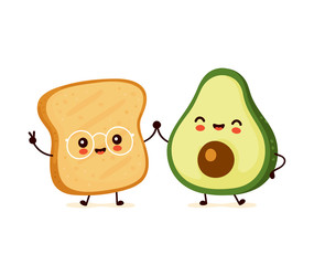 Cute happy funny toast and avocado