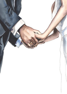 newlyweds-wedding invitation from the bride and groom, watercolor illustration