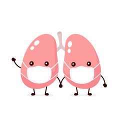 Cute lungs organ in medical mask. Vector flat