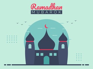 illustration vector graphic of mosque islamic background, perfect for greeting card, banner, flyer, web, ramadhan month. flat design style