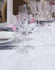 Wedding table decorations set with bocals and plates