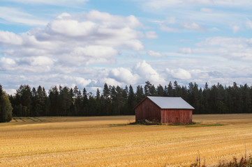 Lonely barn by the road in the Finland in fall © el_caro