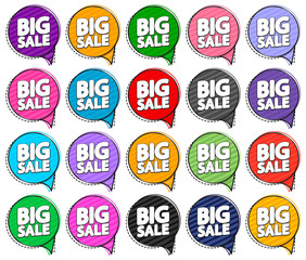 Set Big Sale speech bubble banners, discount tags design template, app icons, vector illustration