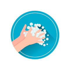 Washing hands with soap isolated on white background. Vector illustration.