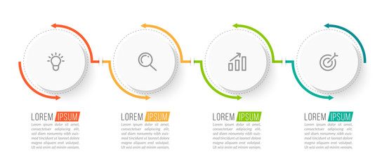 Minimal Business Infographics template. Timeline with 4 steps, options and marketing icons .Vector linear infographic with four conected elements. Can be use for presentation.