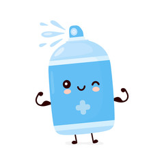 Cute happy antiseptic spray bottle show muscle