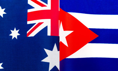 fragments of the national flags of Australia and the Republic of Cuba close up