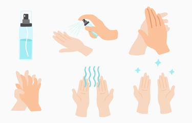 How to wash your hand step by step to prevent the spread of bacteria, coronavirus.Vector illustration for poster.Editable element