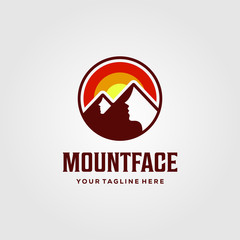 mountain face clever logo vector sunset illustration design