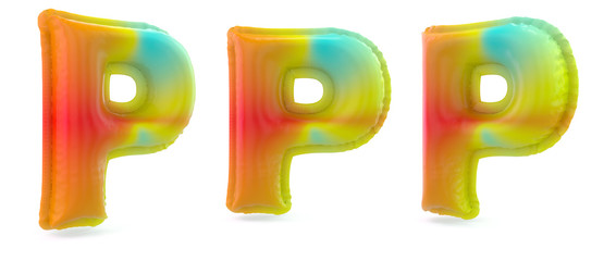 Naklejka premium Capital letter P. Uppercase. Inflatable multicolor balloon on background. 3D