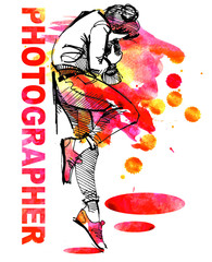 Photographer. Shooting with a camera on the street. Cameraman