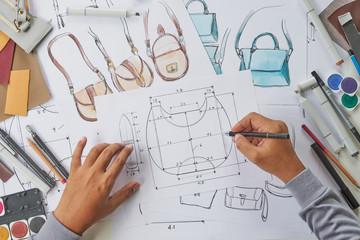 Designer stylish sketch Drawn design template pattern made leather clutch bag handbag purse Woman...