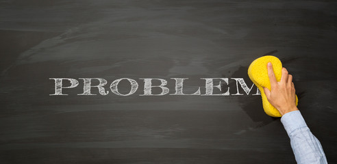 erase; text; problem; message; clean; hand; remove; delete; concept; sponge; word; background; solution; chalkboard; chalk; black; blackboard; information; forget; crisis; communication; strategy; cha