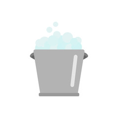 Bucket full of soap with sponge, cleaning vector icon