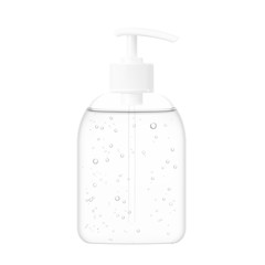 Antibacterial hand sanitizer with dispenser. Realistic vector illustration isolated on white background. Ready for use in your design. EPS10.