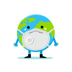 The Earth in a face mask to prevent disease, flu, air pollution, contaminated air, world pollution, PM10, PM2.5. World environment day concept.