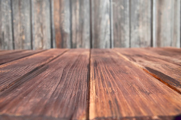 wooden empty table in perspective with blurred wooden background, product demonstration table,...