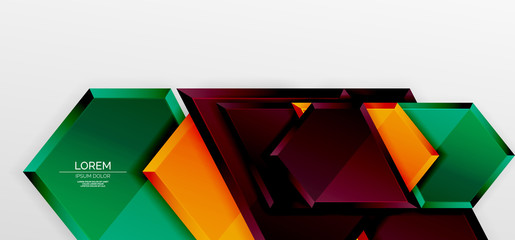 Obraz premium Metal glossy shiny geometric shapes with 3d effect composition. Techno futuristic vector abstract background For Wallpaper, Banner, Background, Card, Book Illustration, landing page