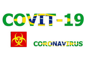 3D Flag of Brazil on a Covit-19 text background.