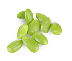 Bitter bean, Twisted cluster bean, Stink bean,Parkia speciosa beans isolated on white background