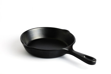The front view of the black pan isolated on white background with clipping path