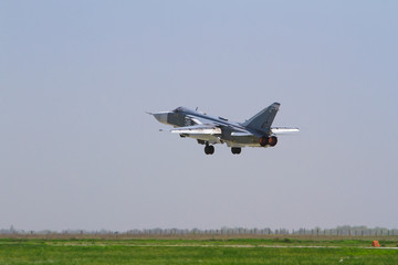 Military aircraft takes off