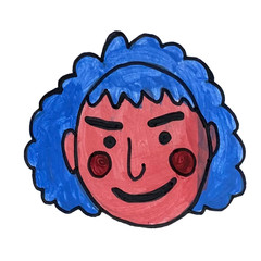 cartoon face blea haired people. Hand drawn line art colored illustration. Human emotions doodle set