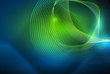 Naklejka premium Abstract particles, wave background, neon motion techno design