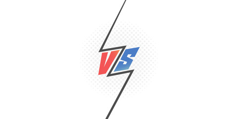 Retro abstract vector Versus. Flat geometric shapes with black lightning in memphis design style. Vector illustration for web or print design for sport, challenge
