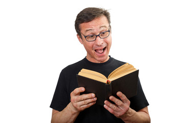 Portrait of a Mature man with glasses and a book