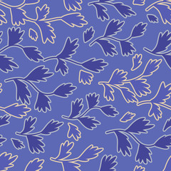 Seamless floral pattern. Ornament of blue grass, branches. For textile, scrapbooking, wrapping paper.