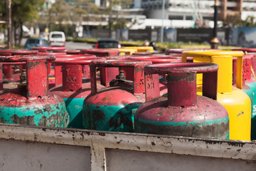 Fototapeta na wymiar Used household gas cylinders with propane