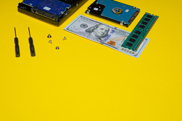 hard drives, 100 dollars, memory and replacement tools