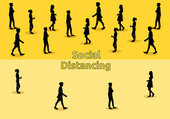 Social distancing for infection control intended to stop or slow down the  Coronavirus (COVID-19). vector illustration.  