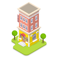 3D Isometric Flat Vector Concept of Hotel Building.