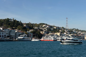 Fototapeta na wymiar Pleasure boats in the Bosphorus. Istanbul