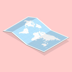 3D Isometric Flat Vector Concept of Paper Map.