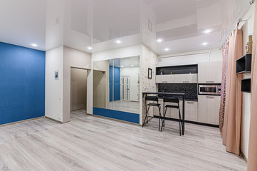 Russia, Moscow- December 05, 2019: interior room apartment modern bright cozy atmosphere. general cleaning, home decoration, preparation of house for sale