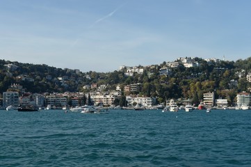 View of the city district of Istanbul from the Bosphorus Strait. The Bay Of Bebek