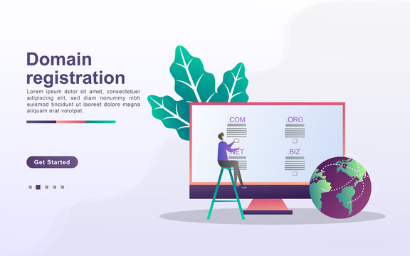 Domain name and registration concept. register a website domain, choose the right domain. Can use for web landing page, banner, mobile app. Vector Illustration