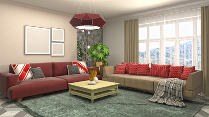 Interior of the living room. 3D illustration