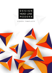 Abstract colorful background with geometric elements. Flying pyramids, triangles. Minimal cover design. Template for your corporate design. Vector