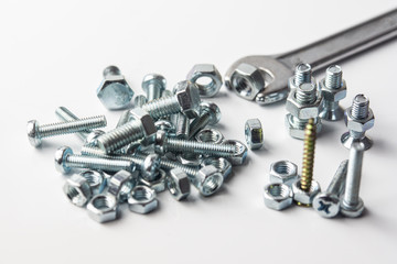 bolts nuts hardware on a white background isolated