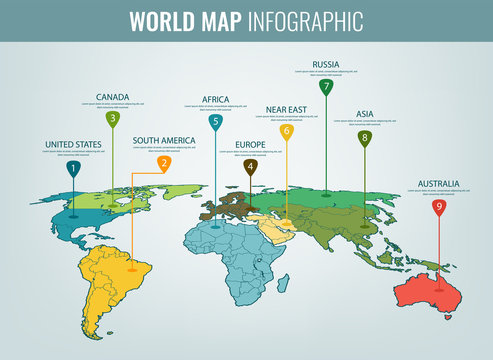 Fototapeta World map infographic template. 3d isometric. Vector