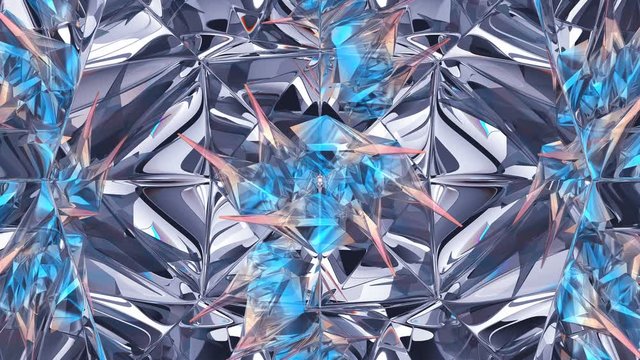 kaleidoscope abstraction rotating sparkling shiny glass texture seamless loop. 3d render, 3d animation