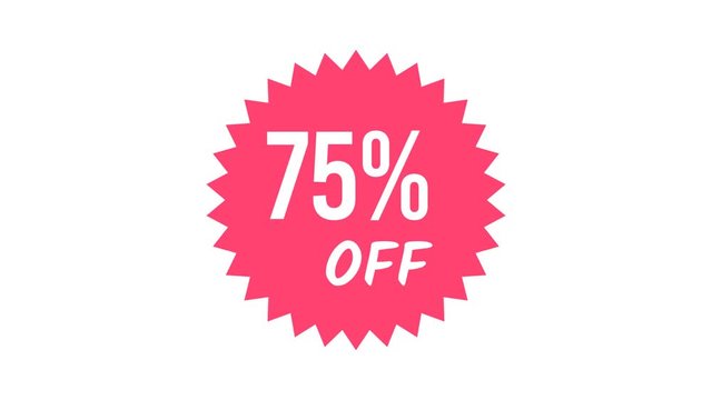 75% Off Sale Red Price Tag. Red Label Promo Banner Popup Promotional Animation. Special Offer Sale, Discount, Price Drop, Offer Sticker. Discount 75 Percent Loopable Animated Badge with Alpha Matte.