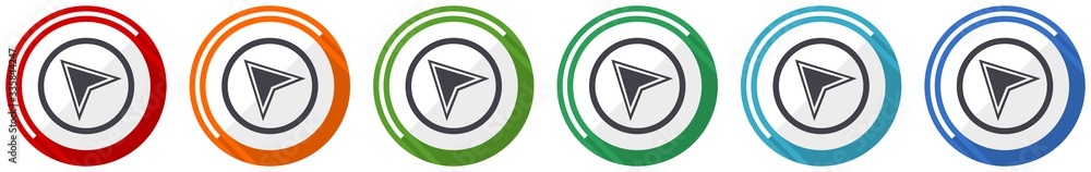 Poster Navigation icon set, flat design vector illustration in 6 colors options for webdesign and mobile applications
