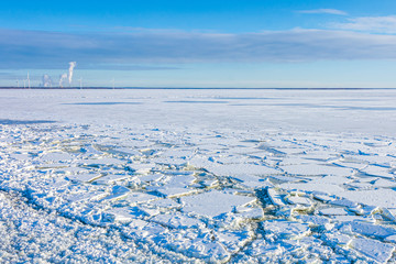Windmills, ice and snow in the Lapland country in arctic Finland, Scandinavia