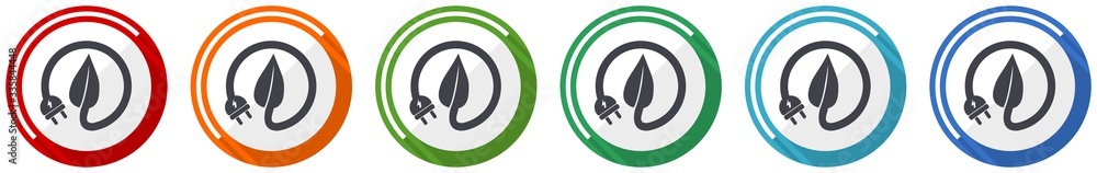 Poster eco electricity, leaf icon set, flat design vector illustration in 6 colors options for webdesign an
